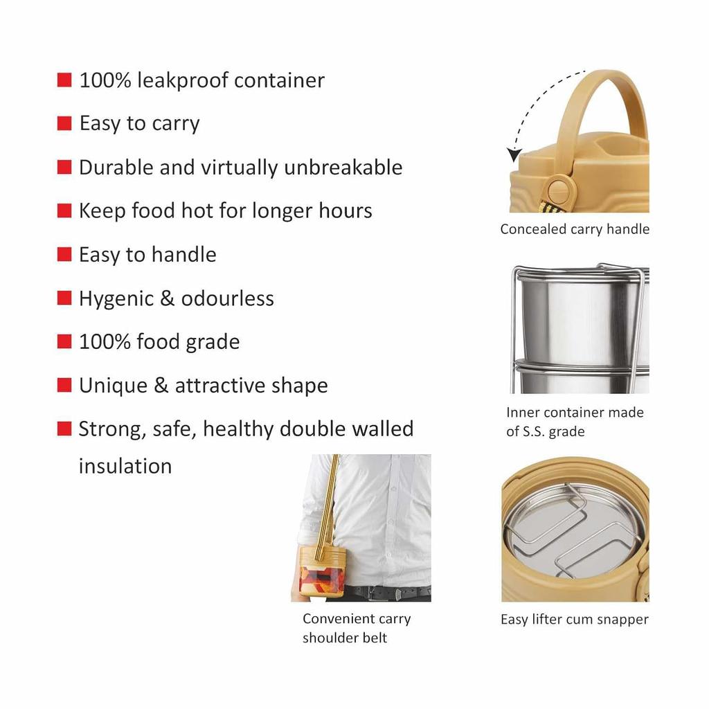 Insulated Lunch Box With 4 Leak Proof Stainless Steel Containers For Office Travel Adults Grey