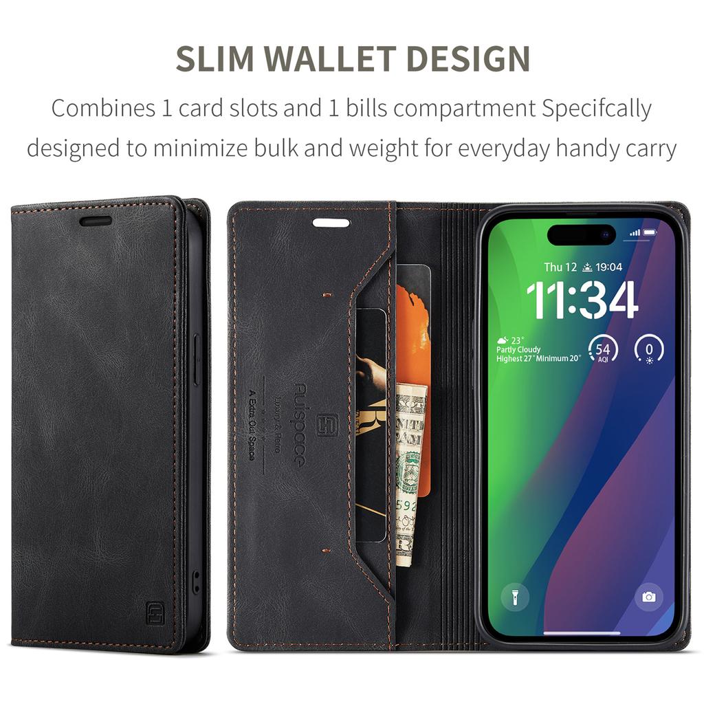 For iPhone 15 Plus Vintage Leather Flip Wallet Case with RFID Blocking Card Slot, Matte Retro Folio Cover for Women Men (4 Colors)