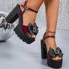 Fashion Women's Bow Knot Extreme High Heels Sandals Luxury Wine Red Thick Bottom Sandal Woman Summer Elegant Open Toe Party Sandal Mujer