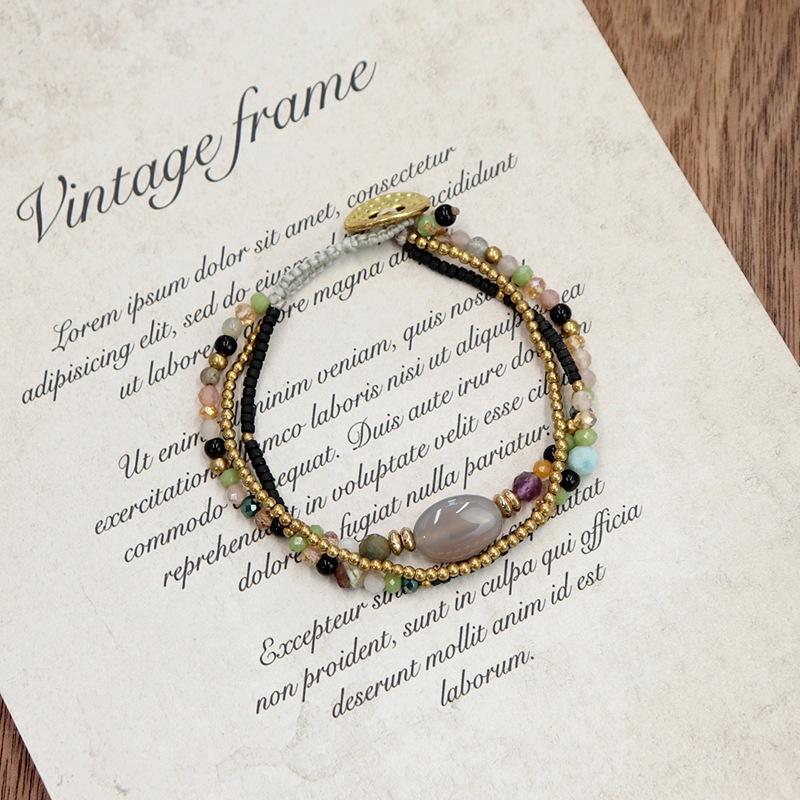 Niche design hand-woven natural stone crystal bracelet wind bohemian color bracelet bracelet bracelet rope accessories