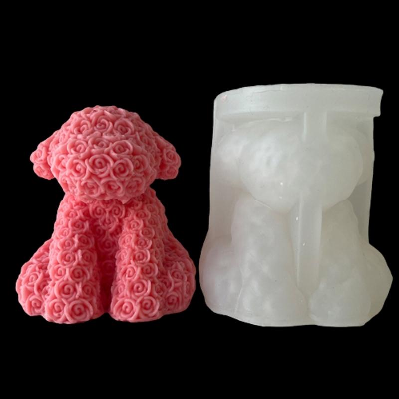 Rose Series Animal Aromatherapy Candle Silicone Mold Diy Rabbit Bear Handmade Soap Dripping Plaster Decoration Mold