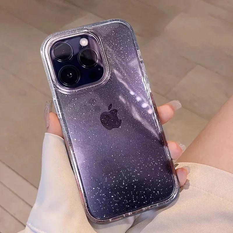 Luxury Glitter Bling Shockproof Bumper Clear Case For iPhone 16 16e 15 14 13 12 11 Pro Max Mini Funda Silicone Acrylic Cover