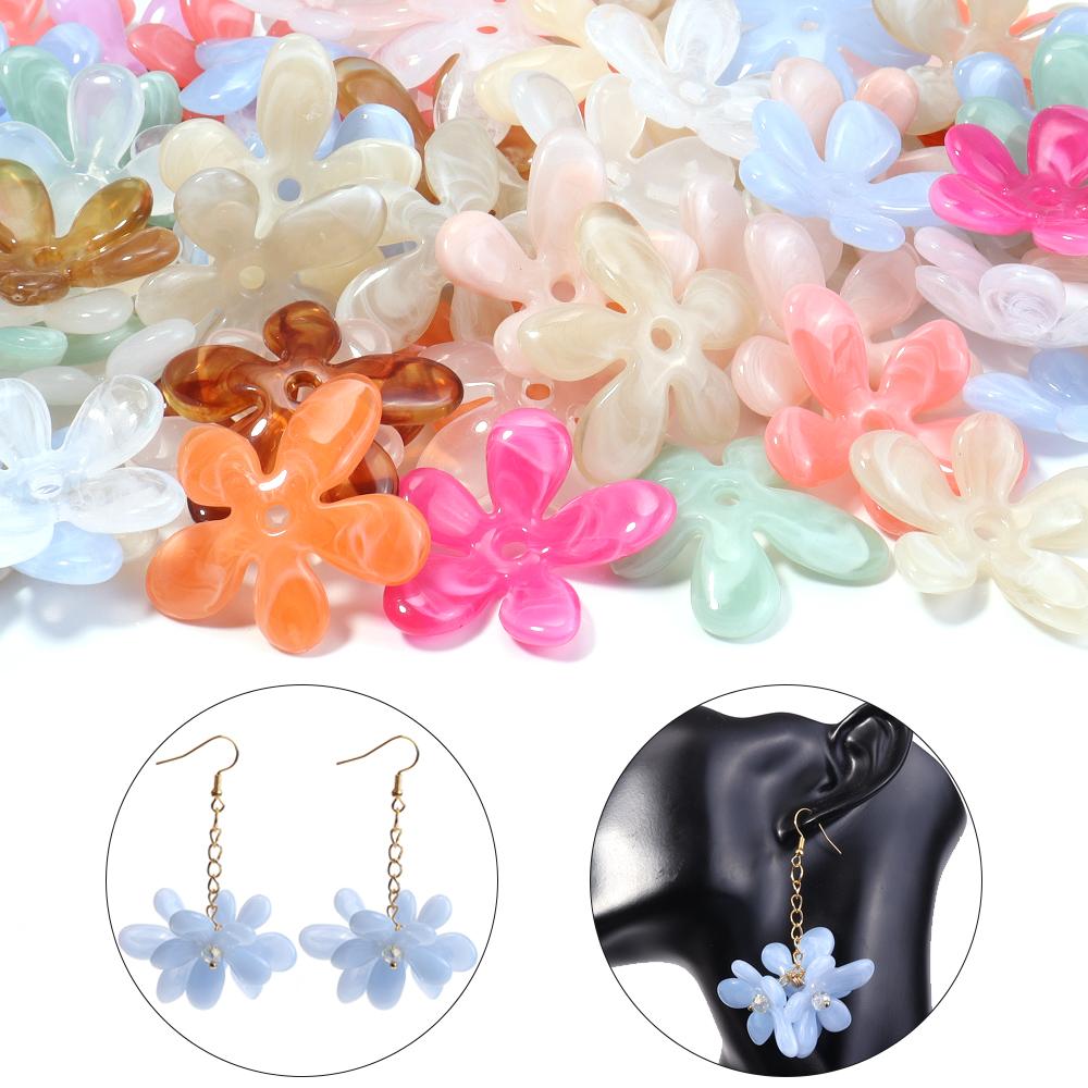 10Pcs Irregular Flower Acrylic Beads Dual Color Flower Spacer Beads Charms Bead Caps For Jewelry Making Diy Bracelet Necklace