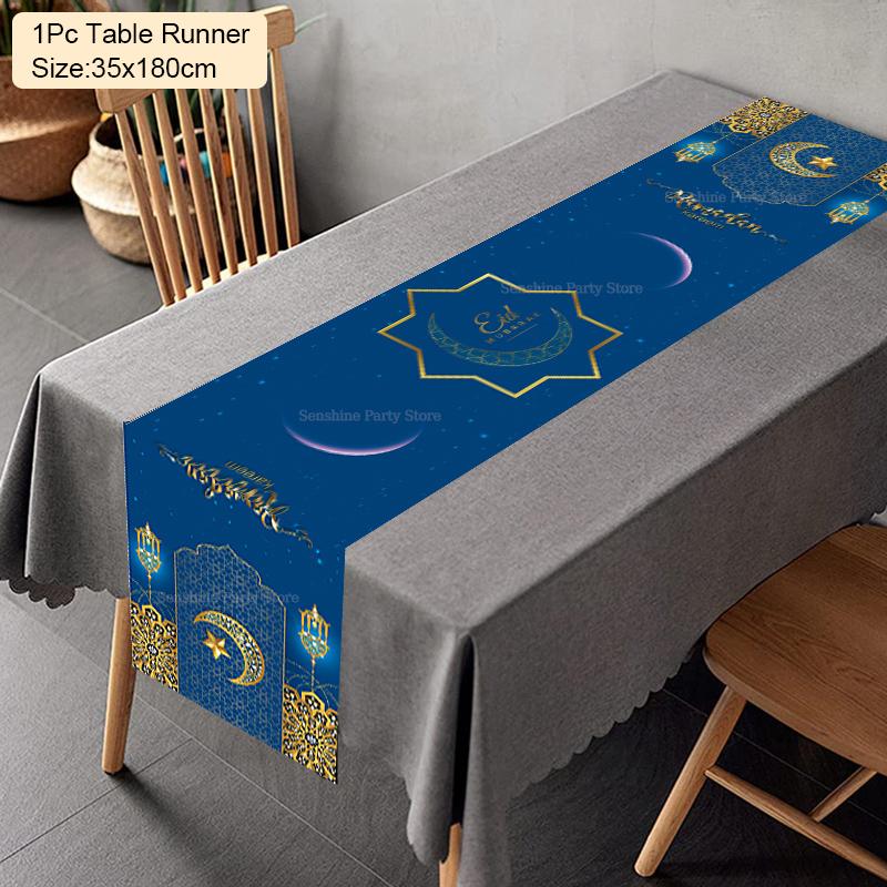 2024 Eid Mubarak Decoration Tablecloth Table Runner Banner Balloons Islamic Muslim Party Decor Ramadan Kareem Eid Al Adha Gift