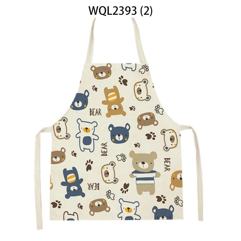 Home Kitchen Cooking Aprons Lovely Animal Bears Printed Sleeveless Linen Colorful Aprons for Men Women Baking Accessories