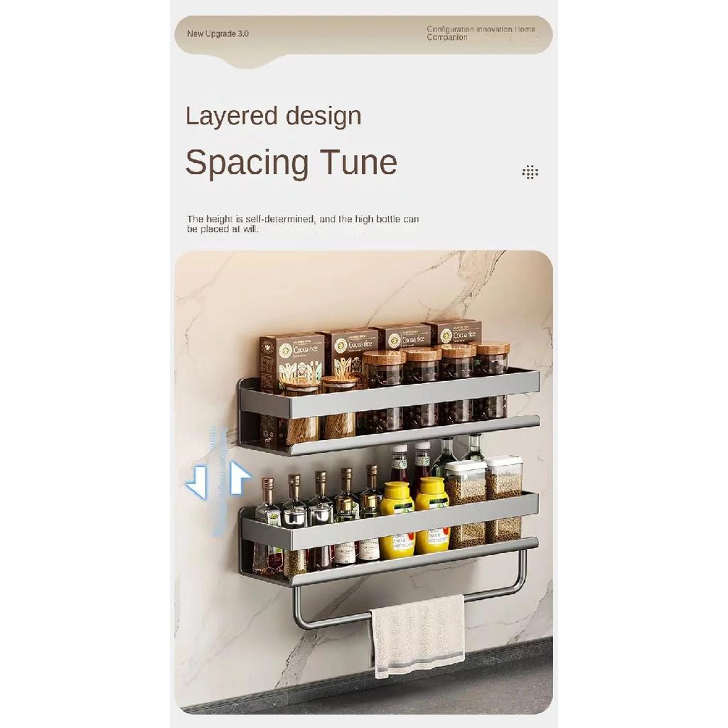 Gun Gray Kitchen Storage Rack Seasoning Rack Free Storage Can Wall Mounted Multifunctional Seasoning Rack