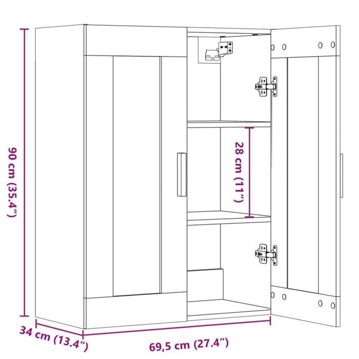 VidaXL Wall-mounted Hanging Cabinet Artisan Oak 69.5x34x90 Cm, Hanging Cabinet, Wall-mounted Display Cabinet, Cabinet In 857044