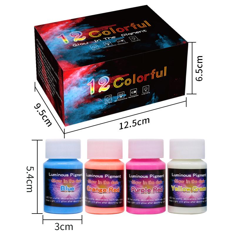 12 Farben 20/30g Hochglanz Wasserbasierte Leuchtfarbe Set für Kinder DIY Handbemalt Selbstleuchtende Kunst Fluoreszierende Farbe