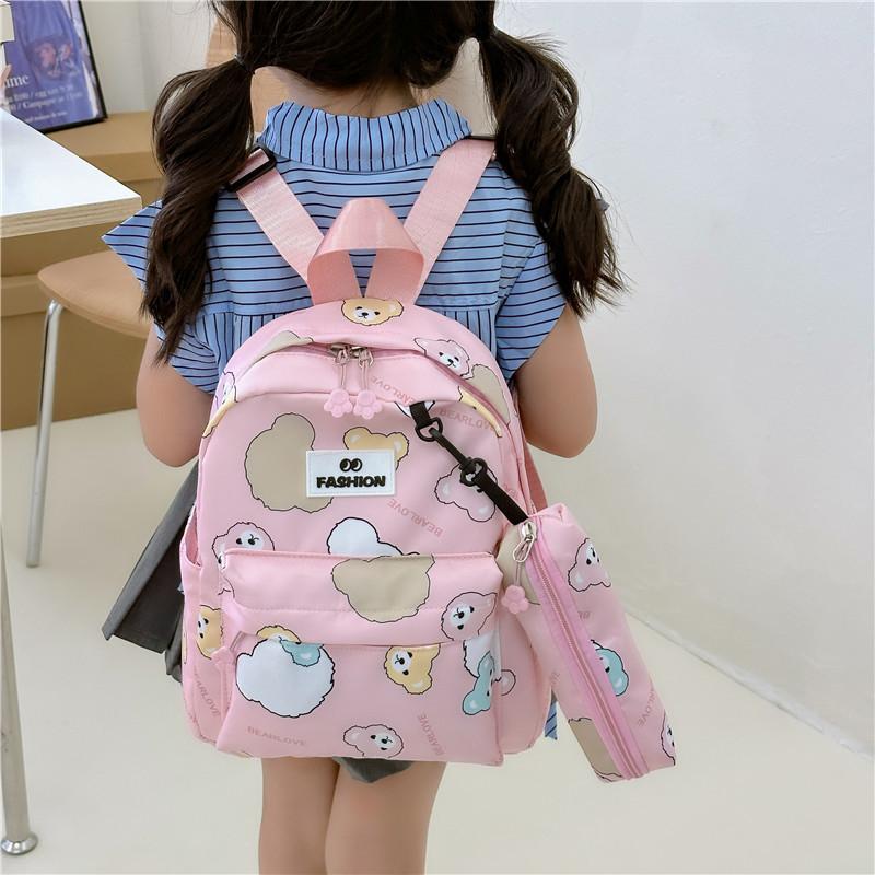 Polyester Cartoon Bear Kids Backpack With Lightweight Design For School