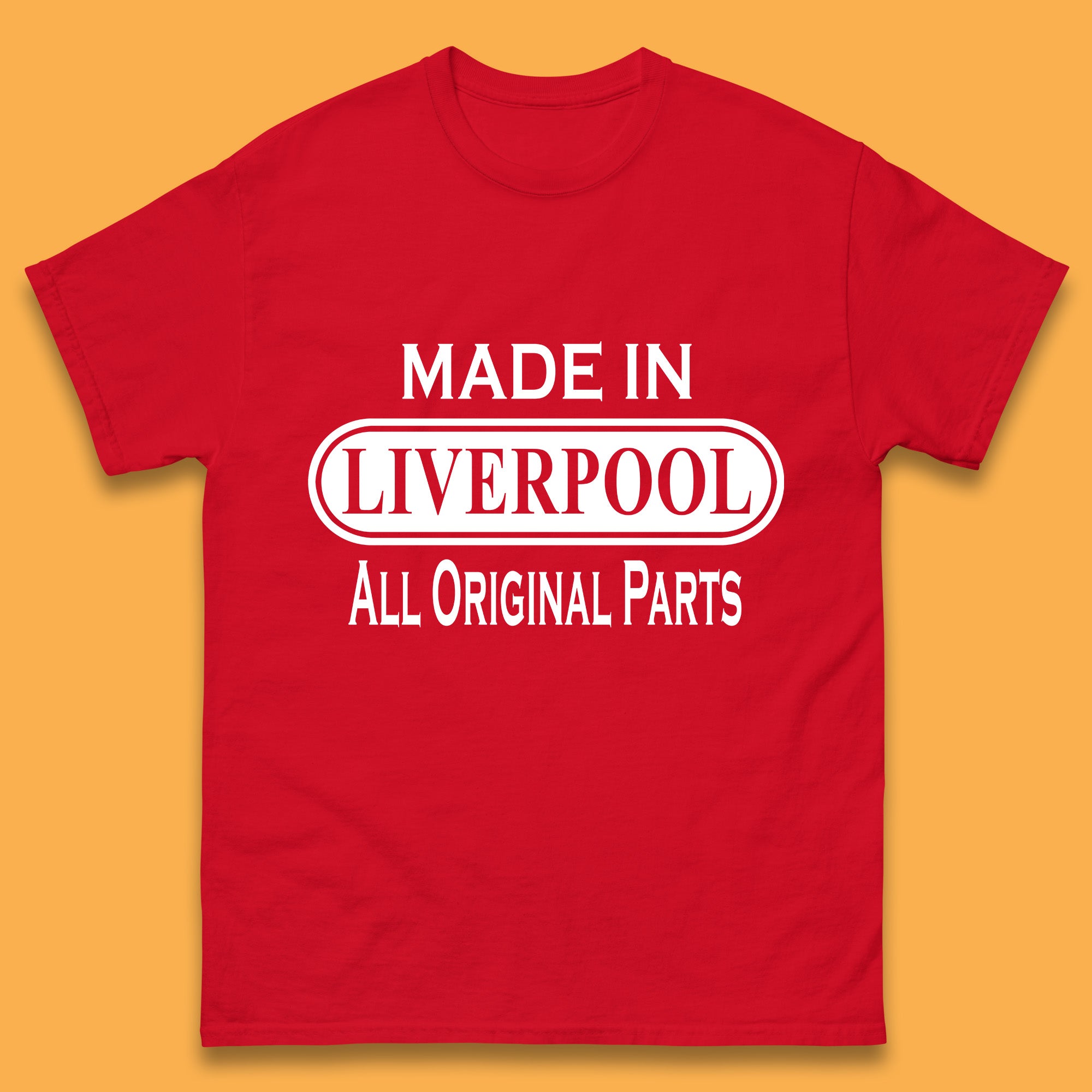 

Made In Liverpool All Original Parts Vintage Retro Birthday City in North West, England Gift Mens Tee Top M