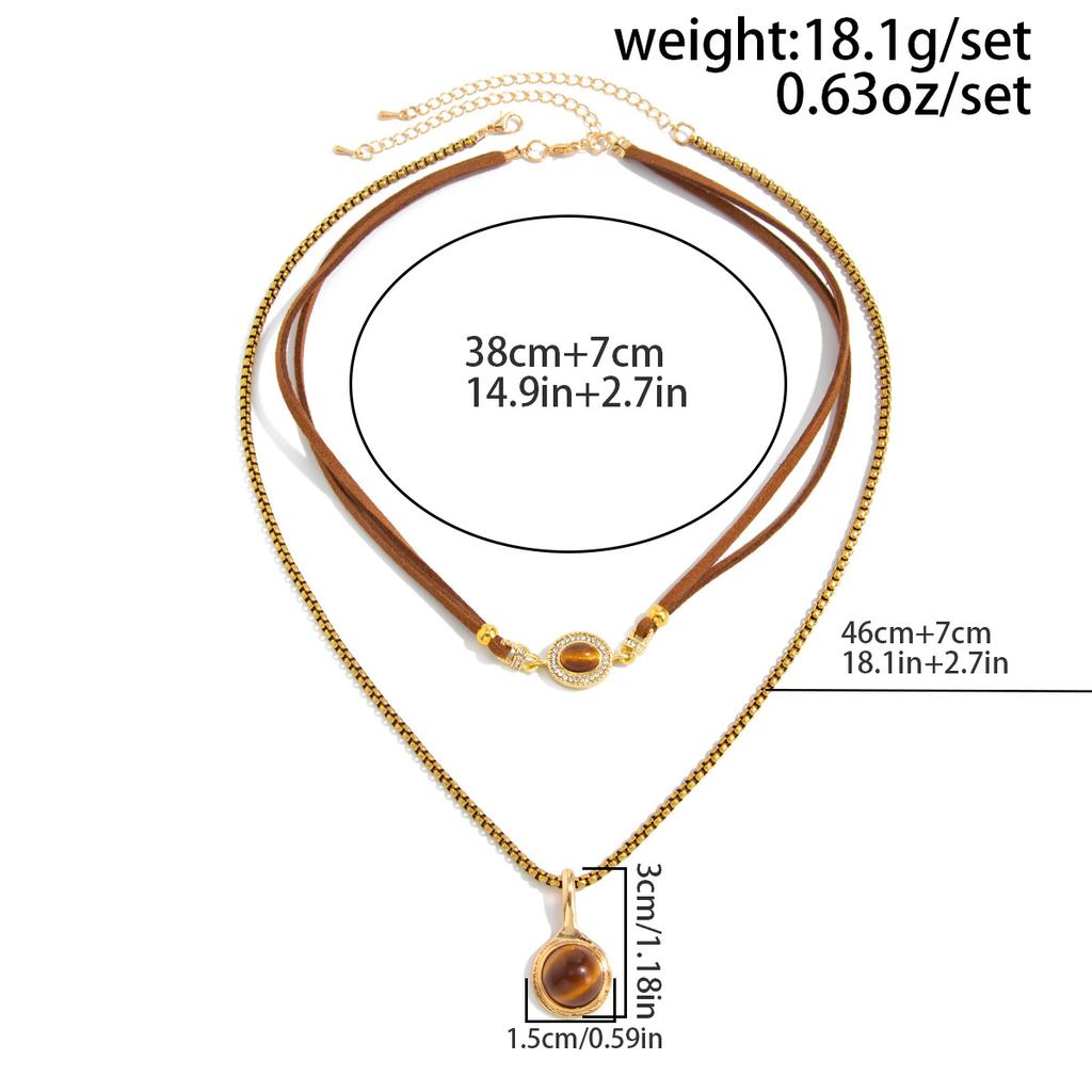Maillard Style Tiger Eye Stone Pendant Y-shaped Thin Chain Sweater Necklace Women's Fashion Adjustable Rope Chain Daily Jewelry