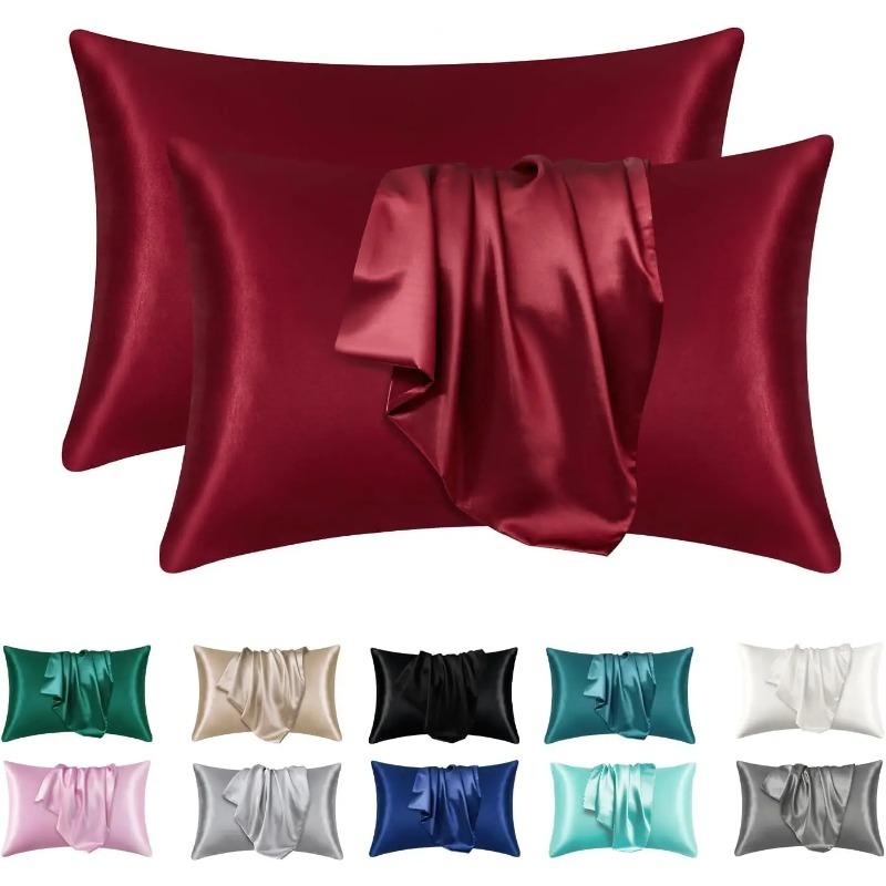 

2pcs Satin Silk Pillowcase for Hair and Skin, Coral Pillow Cases Standard Size Set of Super Soft Pillow Case 50x66cm красный