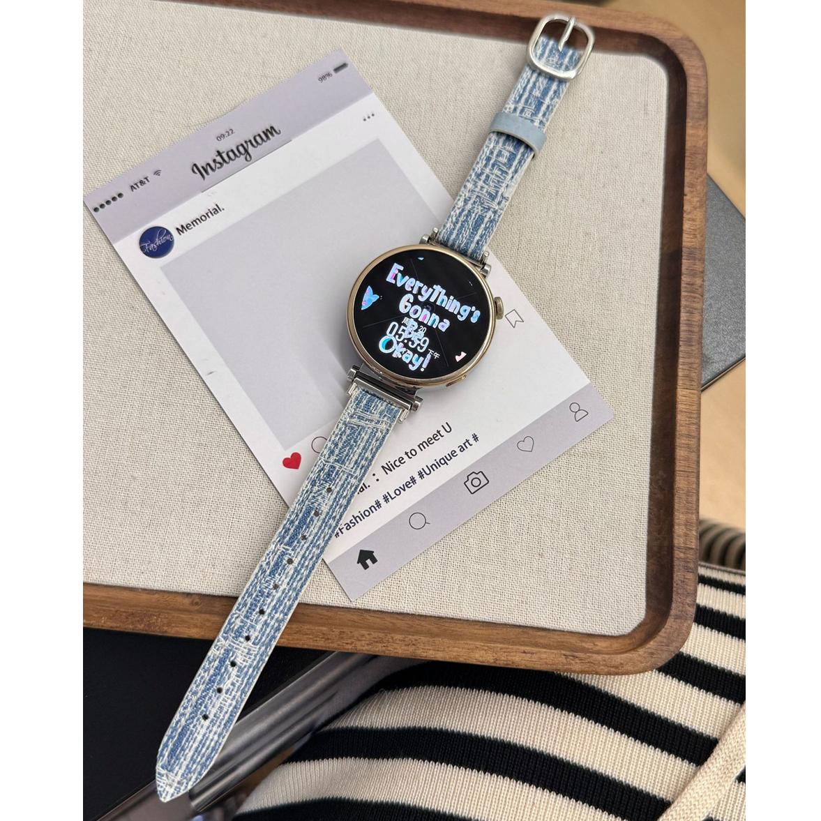 

18/20/22MM Watch Bands For Samsung Galaxy Watch 8/7/4 6 Classic 5 Pro Square Metal Denim Leather Strap For Amazfit Bip/GTS GT2 18MM