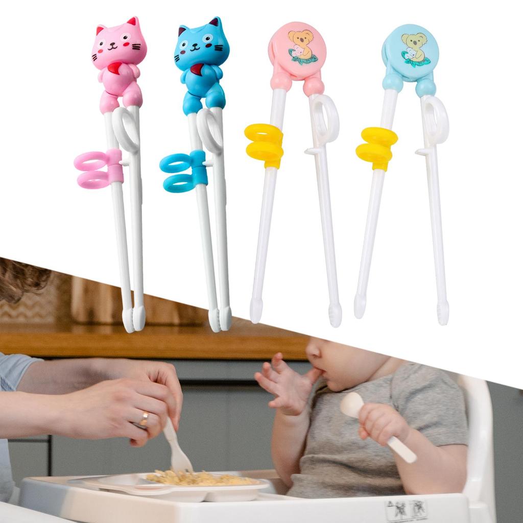 Kid Training Chopsticks Cartoon with Positioning Rings Lightweight Anti Slip Cat Pink