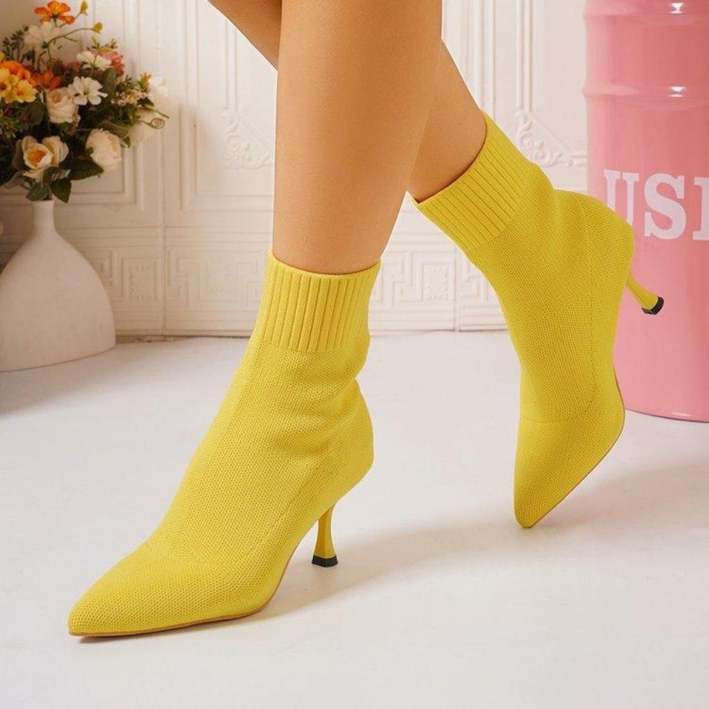 Large size autumn new fine high heel solid color pointed elastic cloth large size fashion boots 43