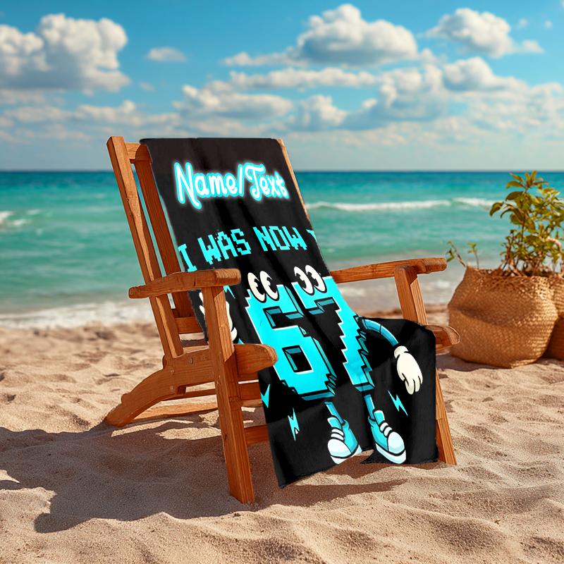 1PC Custom Name Anniversary Celebration Beach Towel Highly Absorbent And Sand-Resistant Towel for Swimming, Pool, Yoga, And Travel Lightweight