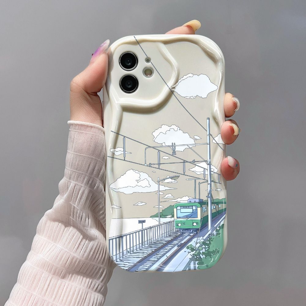 Train landscape illustration for iPhone15promax mobile phone case Apple 14 wave 12/13 soft case 11