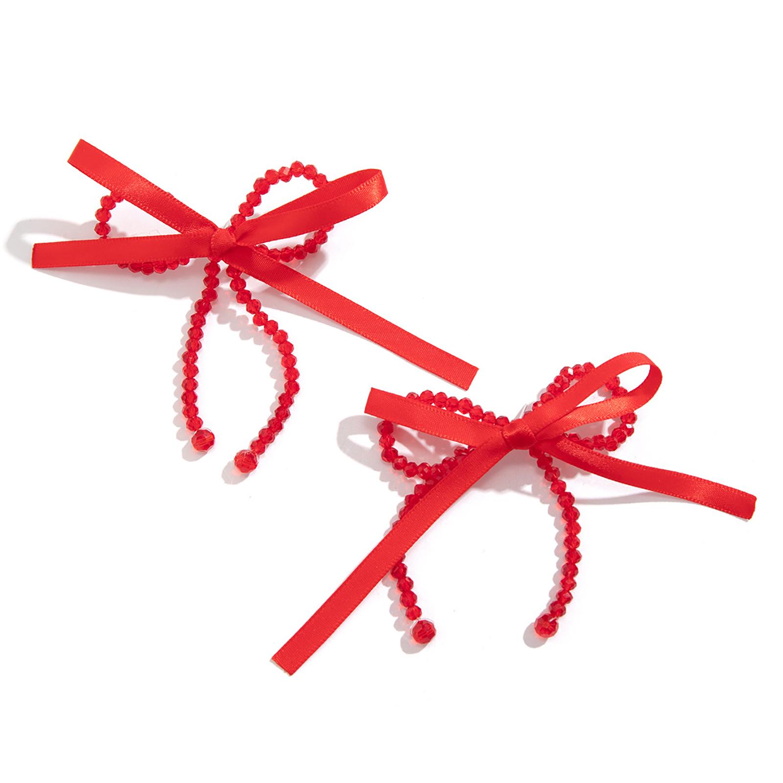 

Fashion Double Layer Bowknot Drop Earrings for Women Girls Korean Ribbon Beaded Ear Studs Pendant Wedding Jewelry Gift красный