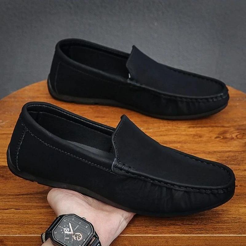 Round Toe Flat Male Casual Shoe Low-Top Adults Pu Footwear Offer Social New In Designer Slip-on Sale Size 44 Men's Leather Shoes