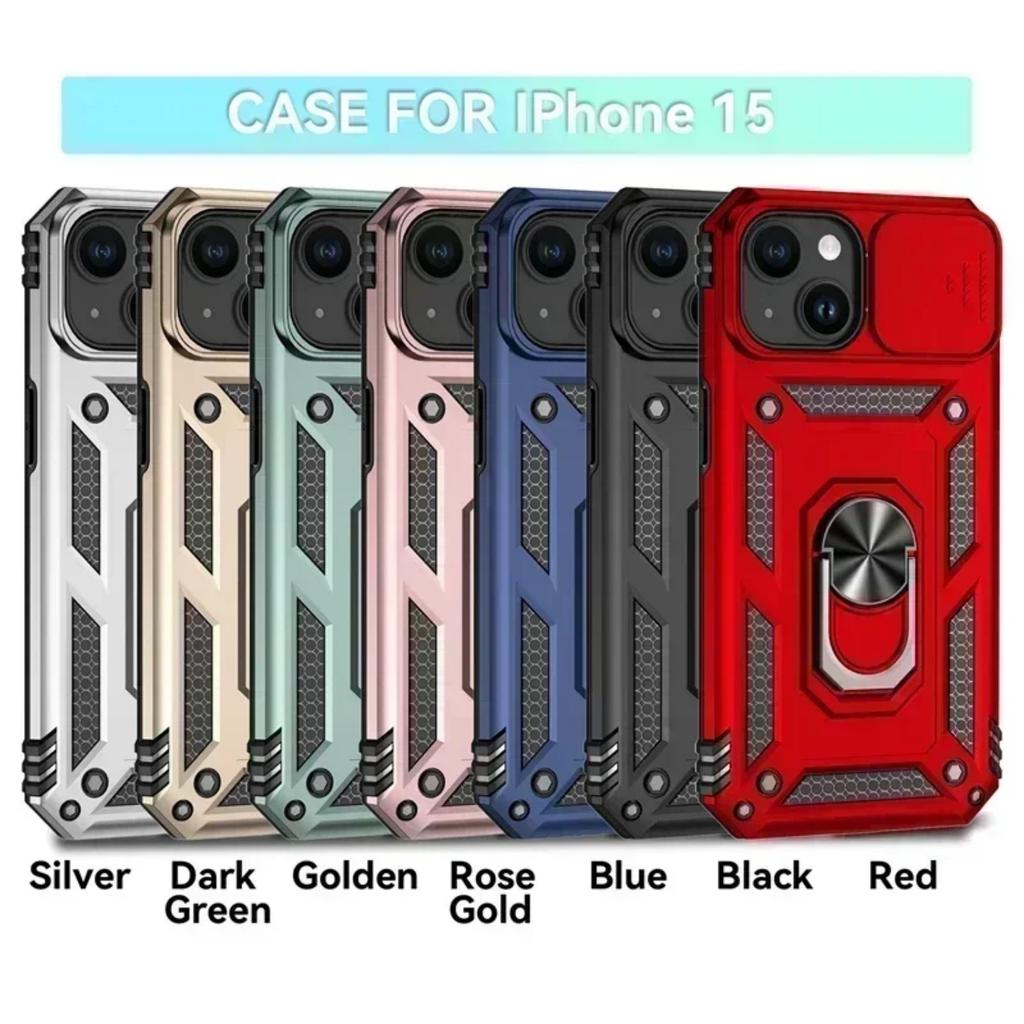 Ring Stand Rotating Slide Camera Lens Military Grade Armor Case for iPhone 16 14 13 12 11 15 Pro Max 16 Plus 13Mini 12Mini Cover