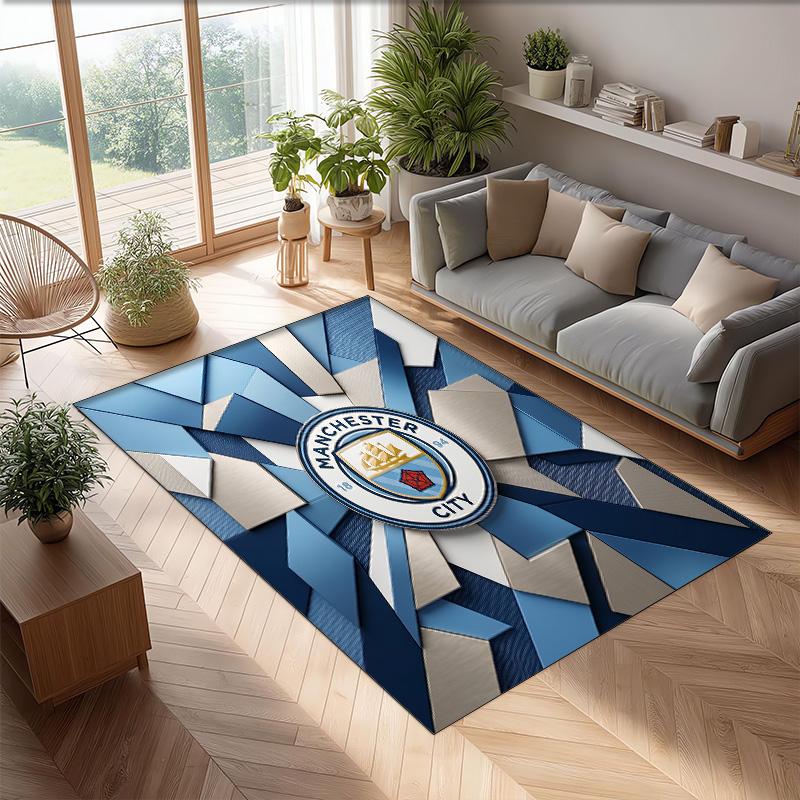 Manchester City Printed Flannel Area Rug Non Slip Soft Polyester Floor Carpet Indoor Decor Mat for Bedroom Living Room Sofa