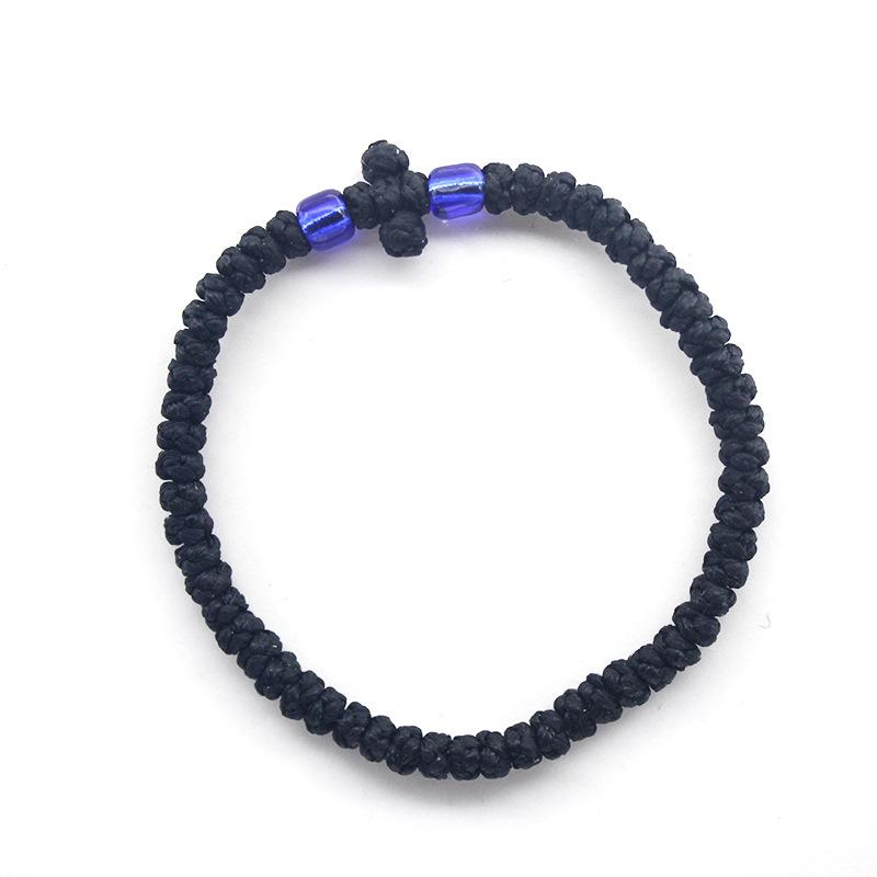 Eastern Orthodox Adjustable Prayer Rope, Hand Knotted Cord Bracelet With Geometric Cross Decor Unisex Multiple Color Options