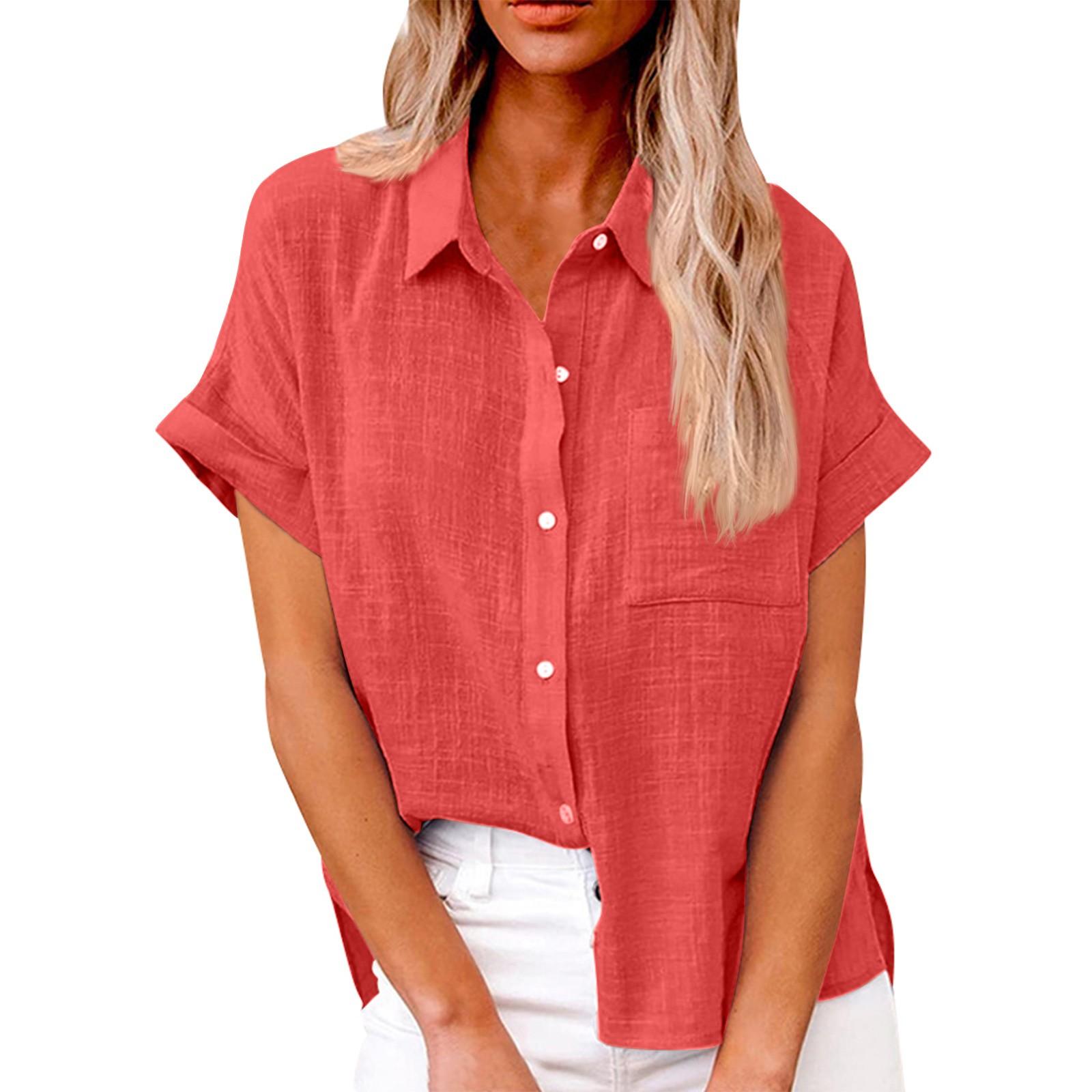 

Женская повседневная модная хлопково-льняная рубашка с короткими рукавами и лацканами на пуговицах, топ XL шафрановый