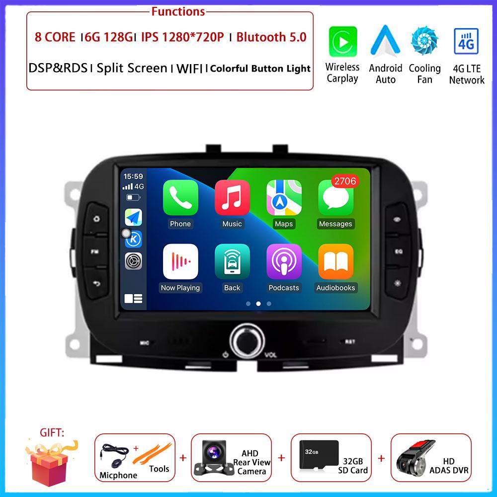 For FIAT 500 2016 2017 2018 2019 Car Carplay Auto  Android  Radio Navigation GPS Multimedia Video Player  5G WIFI