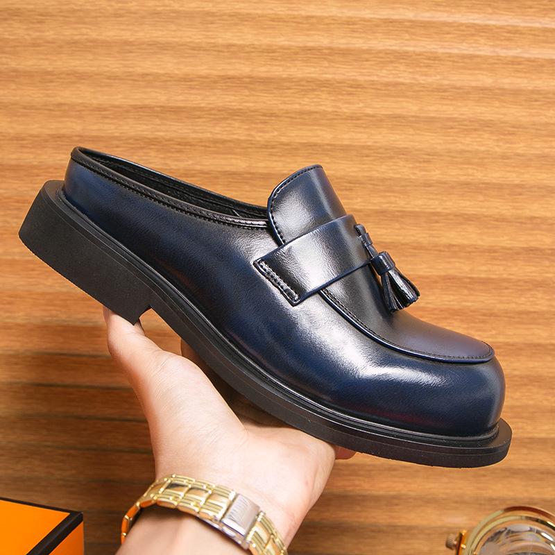 Men s Casual Large Size Slip-on Leather Mules - Trendy Summer Closed-toe Shoes 39 синий