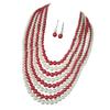 Exaggerated Multi Layer Artificial Pearls Necklace Earrings Set Lightweight Design Beads Neckchain For Daily Use