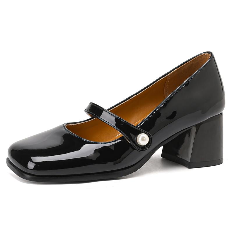 Fashion Elegant Short Heels Mary Janes Shoes Woman Straps Silver Black Heeled Pumps Large Size Office Party Wedding Shoe Ladies Big Size
