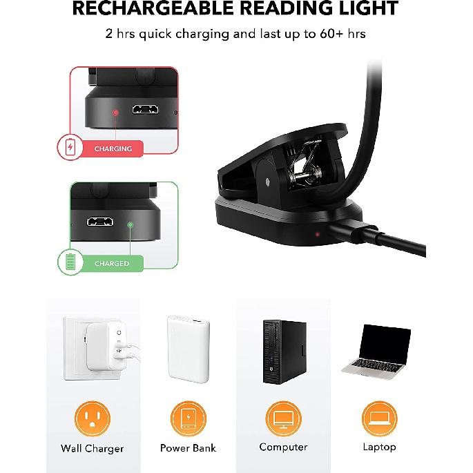 Touchable Control Soft Warm Light Temperature 2000K 3000K 4000K 5000K Eye Friendly Adjustable USB Rechargeable LED Reading