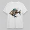 Women's Soft T-Shirt Steampunk Fish Gold Blue Accents Tee Cotton White Oversize