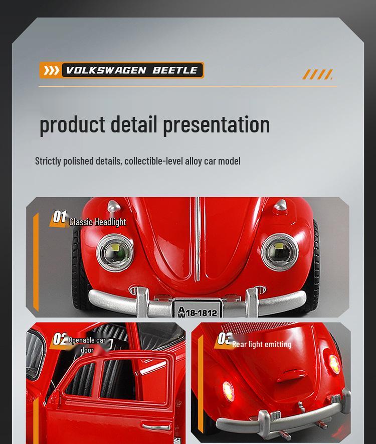 1:18 Volkswagen Beetle Diecast Model - Classic Retro Vintage Collection Toy Car Ornament