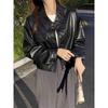 Korean chic autumn niche handsome lapel single-breasted loose casual long-sleeved locomotive suit leather jacket short coat women