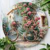 Metal Wall Art Vintage Rose Bicycle Round Decor for Garden