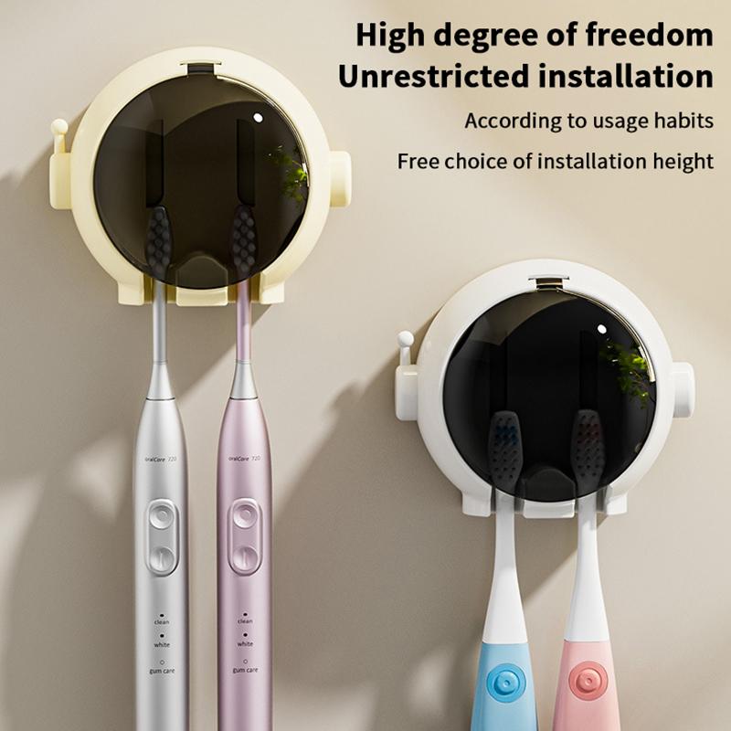 Toothbrush Holder Wall Mounted Toothbrush Holder Rack With Lid Wall Mount Space-Saving Household Organizers For Toothbrushes For