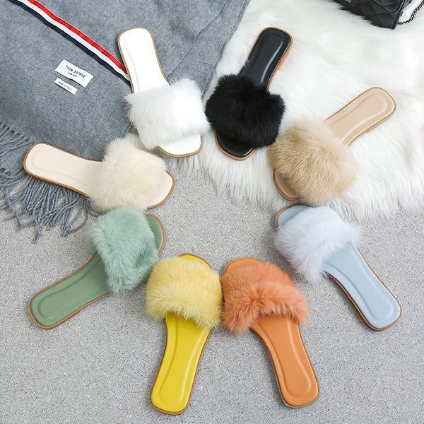 Internet Celebrity Mao Mao Slippers Women's Shoes 2024 New Autumn New Wear Summer Versatile Flat Bottom Sandals Fluff