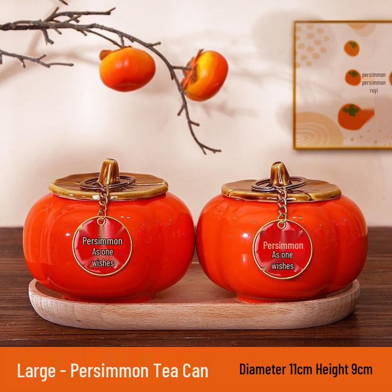 Ruyi Persimmon Ceramic Tea Can: Sealed Canister for Tea, Home Decor & Wedding Souvenir