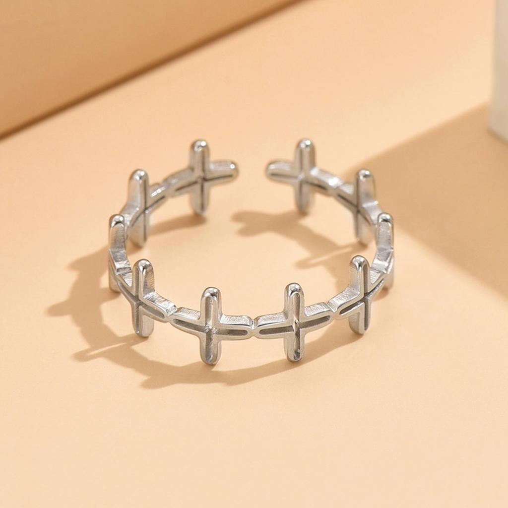 Retro Hollow Adjustable Cross Ring in Gold-Plated Stainless Steel