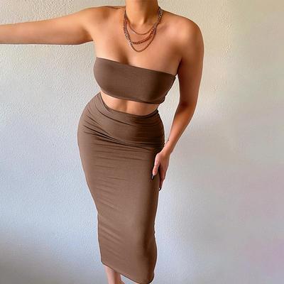 European Women's Sexy Bandeau Crop Top & Skirt Set - Summer 2025