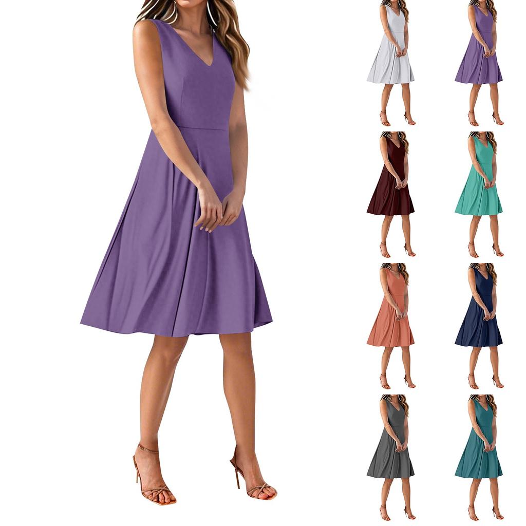 Chiffon Floral Sleeveless V-Neck Waist Dress