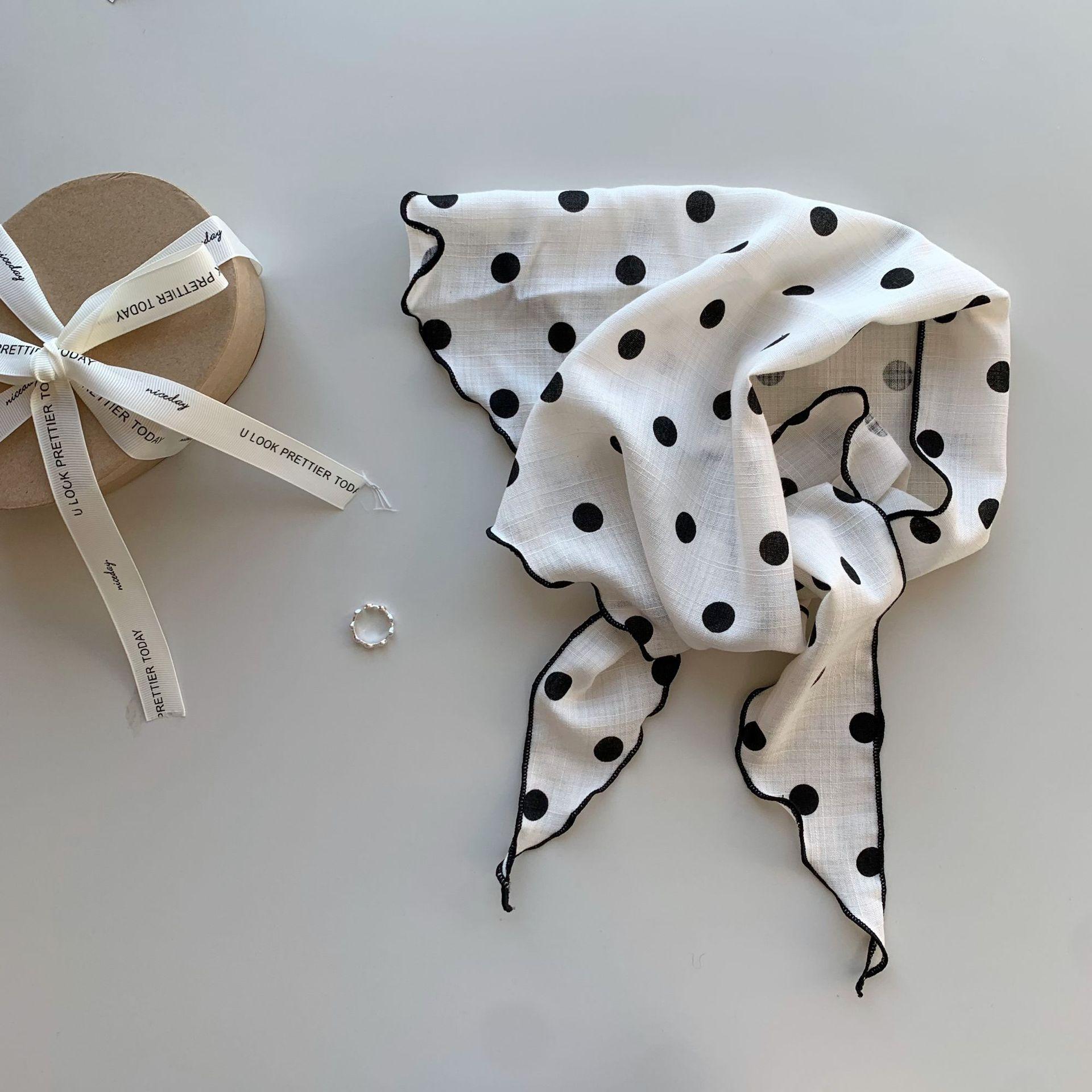 Linen polka dot striped silk scarf female Korean high sense versatile scarf headscarf sunscreen scarf fashion commuter triangle