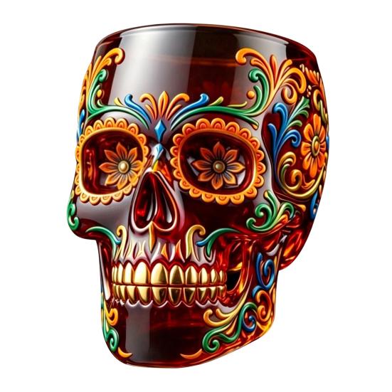 Decorative Glass for Home Bar Day of The Dead Wine Glass, with 3D Relief Painting, Hand-Painted Halloween Themed Gothic Skull Whiskey Cup, Parties And