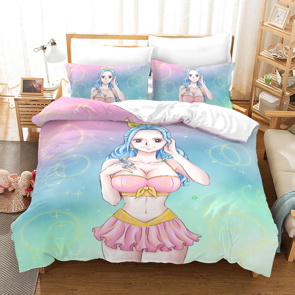 Cartoon Girl Bedding Set Home Quilt Cover Pillowcase Double Bed Full Size Bedspread Set Washable Zipper Comfortable Home Decoration
