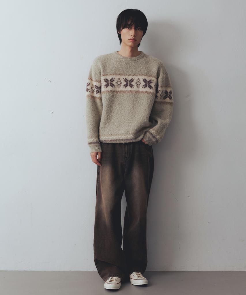NODU Snow Nordic Snowflake Round Knit [Beige]