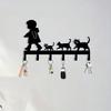 Cute Cat Key Holder Black Metal Wall Mount Home Decor