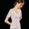 Wudao Women's Twist Knit V-Neck T-Shirt