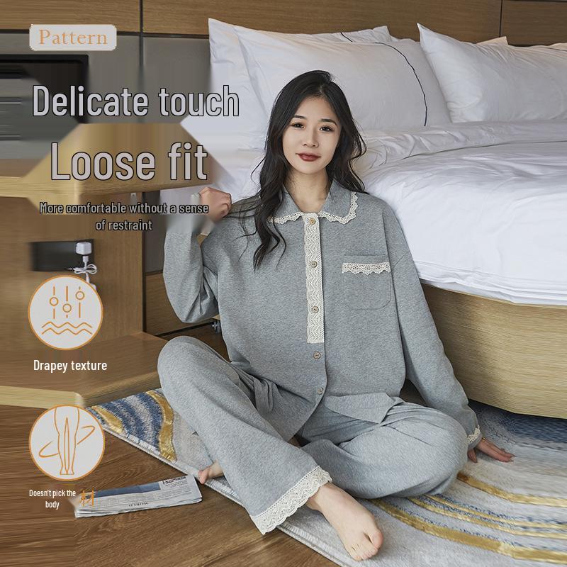 

Plus Size Lace Long-Sleeve Cardigan Pajamas for Autumn/Winter - Sweet, Extra Large Women s Cotton Homewear Extra Extra Extra Extra Large червоний