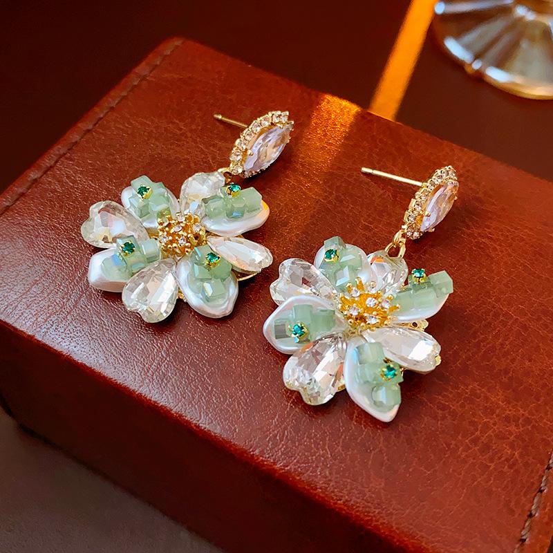 GemChic Women's New Exquisite Colorful Flowers Set Rhinestone Earrings Girl's Fashion Stud Earrings Birthday Christmas Jewelry Gift